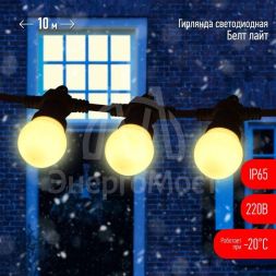 Гирлянда &amp;quot;Белт Лайт&amp;quot; 10м 30LED шаг 30см тепл. свет 220В каучуковая изоляция IP65 ЭРА Б0047954