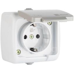 Розетка 1-м ОП Мурманск 16А IP54 с заземл. защ. шторки с крышкой сер. EKF EFR16-029-30-54