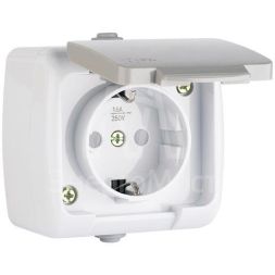 Розетка 1-м ОП Мурманск 16А IP54 с заземл. защ. шторки с крышкой сер. EKF EFR16-029-30-54