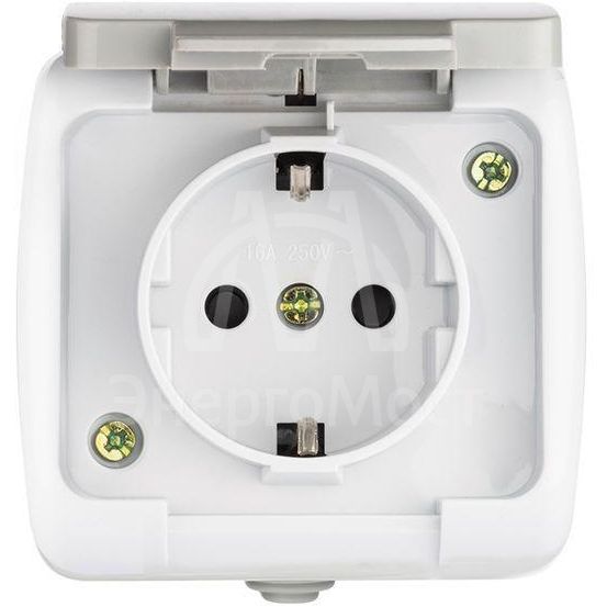 Розетка 1-м ОП Мурманск 16А IP54 с заземл. защ. шторки с крышкой сер. EKF EFR16-029-30-54