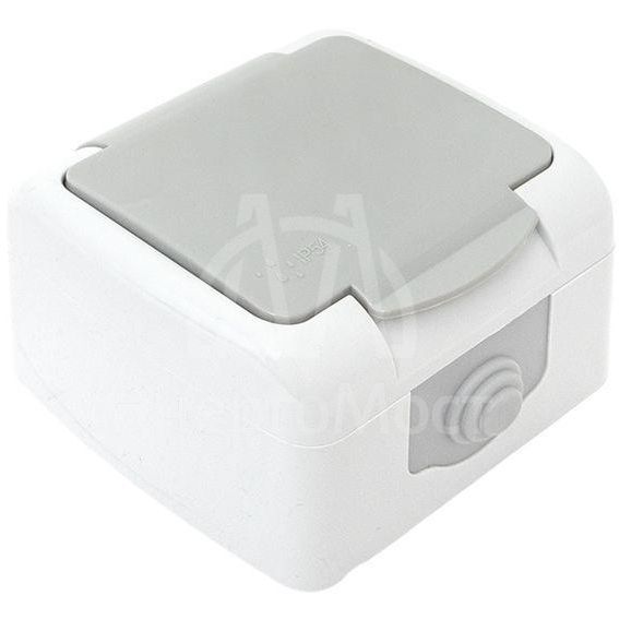 Розетка 1-м ОП Мурманск 16А IP54 с заземл. защ. шторки с крышкой сер. EKF EFR16-029-30-54