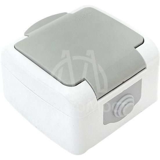 Розетка 1-м ОП Мурманск 16А IP54 с заземл. защ. шторки с крышкой сер. EKF EFR16-029-30-54