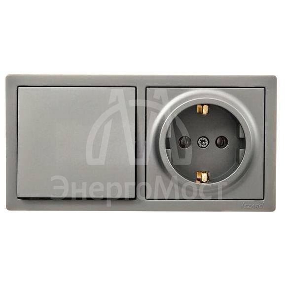 Блок выключатель 1-клав. и розетка 1-местн с заземл. LETO платина горизонталь LEZARD 752-3500-170BAP