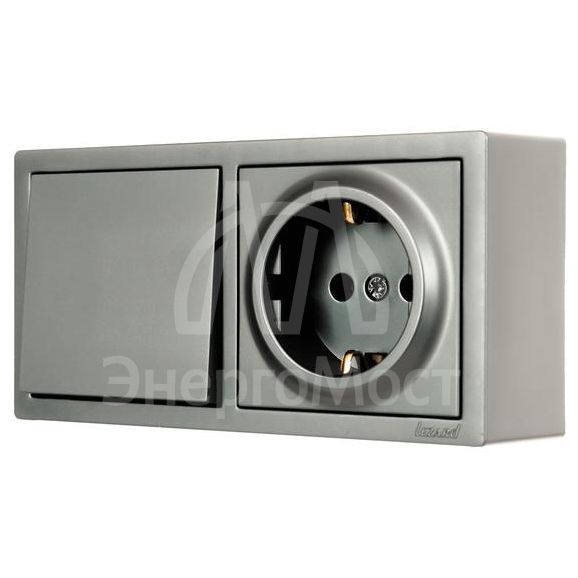 Блок выключатель 1-клав. и розетка 1-местн с заземл. LETO платина горизонталь LEZARD 752-3500-170BAP