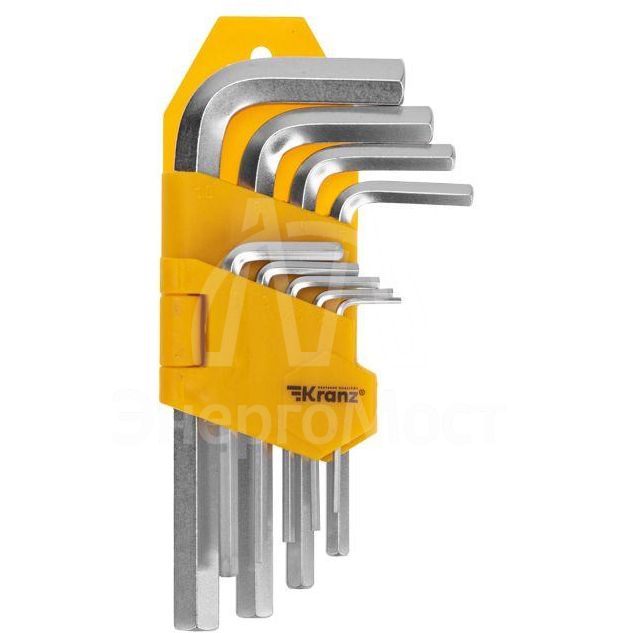 Набор ключей имбусовых HEX 1.5-10мм CrV 9шт Kranz KR-12-5215