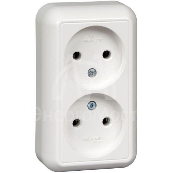 Розетка 2-м ОП Прима 16А IP20 без заземл. без защ. шторок монтаж. пласт. (опт. упак.) бел. SchE RA16-213M-B