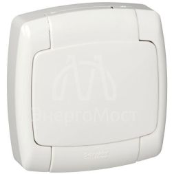 Розетка 1-м СП Рондо 16А IP44 250В с защ. крышкой защ. шторки с заземл. бел. SchE RS16-126B-BI