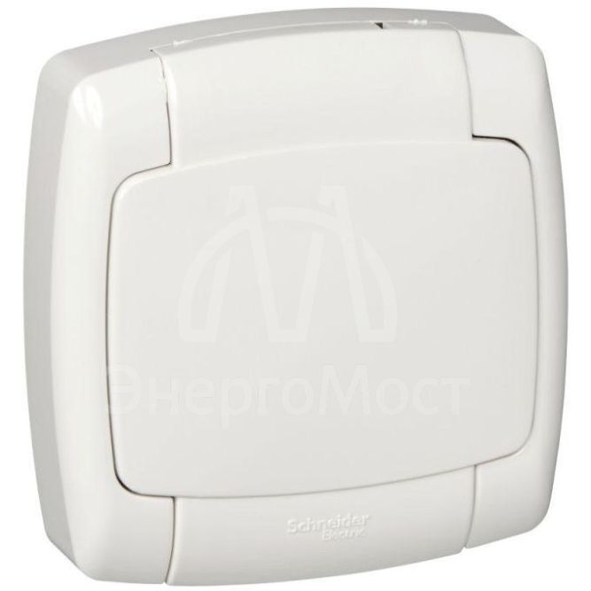 Розетка 1-м СП Рондо 16А IP44 250В с защ. крышкой защ. шторки с заземл. бел. SchE RS16-126B-BI