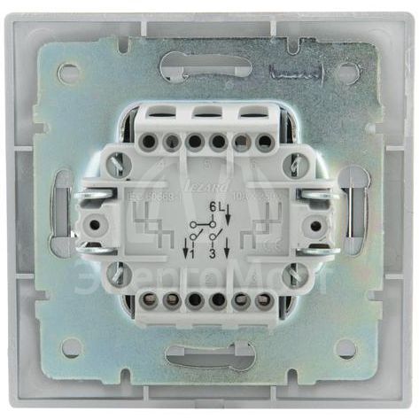 Выключатель 2-кл. СП Мира 10А IP20 со вставкой сер. метал. LEZARD 701-1010-101