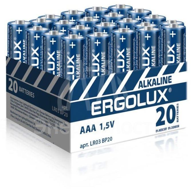 Элемент питания алкалиновый AAA/LR03 1.5В Alkaline BP-20 ПРОМО (уп.20шт) Ergolux 14674