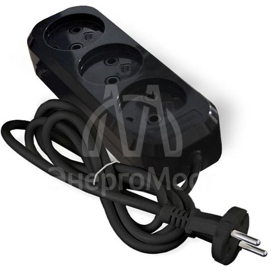 Удлинитель 3х2м без заземл. 10А IP20 Е-202 ПВС 2х0.75 АБС-пластик черн. UNIVersal 2113