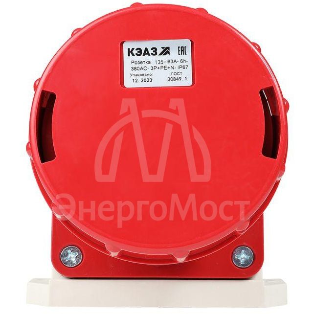Розетка 135 63А 6h 380AC 3P+PE+N IP67 для монтажа на поверхность КЭАЗ 241221