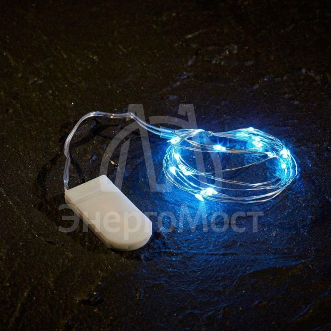 Гирлянда &amp;quot;Роса&amp;quot; 2м 20LED голуб. прозр. провод 2Вт 4.5В IP20 (батарейки CR2032 в компл.) NEON-NIGHT 303-003