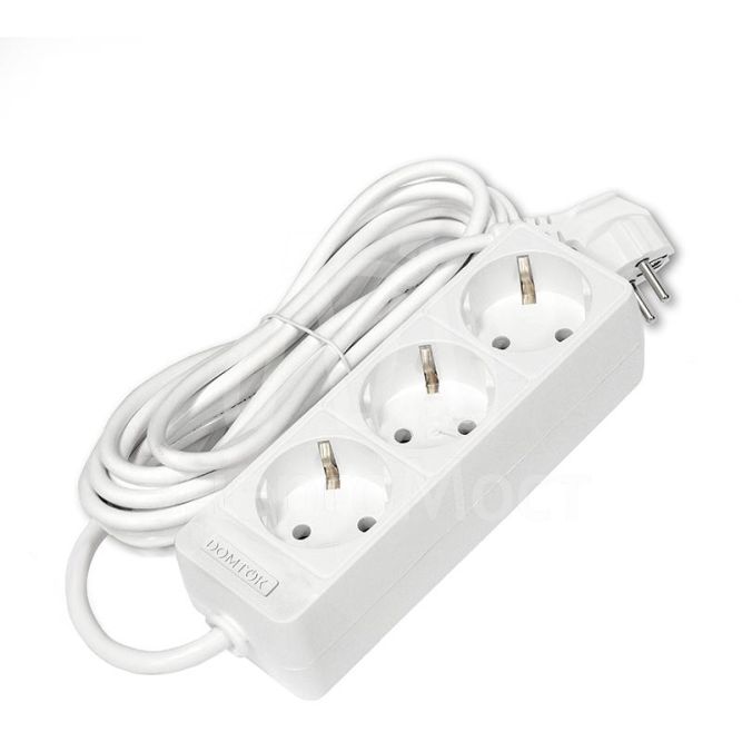 Удлинитель 3х5м с заземл. 16А IP20 3.5кВт ПВС 3х1 бел. DOMTOK 2392