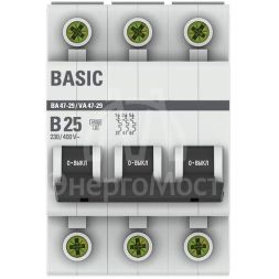 Выключатель автоматический модульный 3п B 25А 4.5кА ВА 47-29 Basic EKF mcb4729-3-25-B