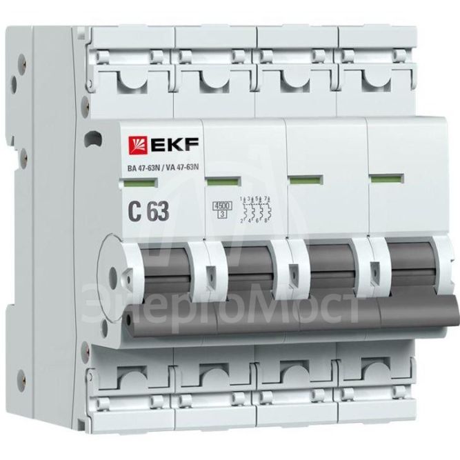 Выключатель автоматический модульный 4п 63А C 4.5кА ВА 47-63N PROxima EKF M634463C