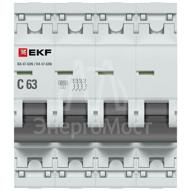 Выключатель автоматический модульный 4п 63А C 4.5кА ВА 47-63N PROxima EKF M634463C