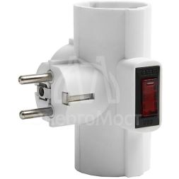 Разветвитель 3-м Т-образный с выключателем с заземл. 16А 3500Вт 250В бел. DОМТОК 2663