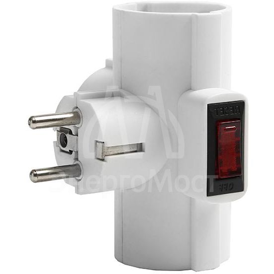 Разветвитель 3-м Т-образный с выключателем с заземл. 16А 3500Вт 250В бел. DОМТОК 2663