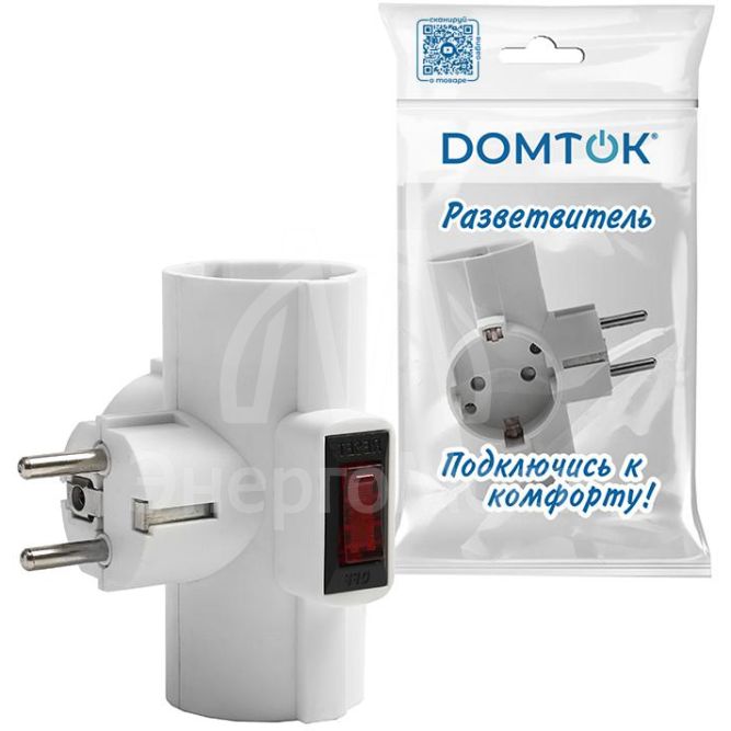 Разветвитель 3-м Т-образный с выключателем с заземл. 16А 3500Вт 250В бел. DОМТОК 2663