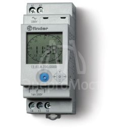 Реле времени цифровое суточное/недельное 16А 110…230В AC/DC 1CO 35мм IP20 монтаж на рейку 35мм FINDER 125182300000