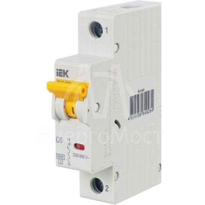 Выключатель автоматический модульный 1п C 6А 6кА ВА47-60M IEK MVA31-1-006-C