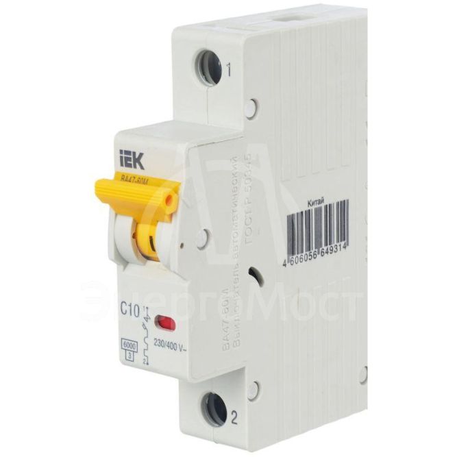Выключатель автоматический модульный 1п C 10А 6кА ВА47-60M IEK MVA31-1-010-C