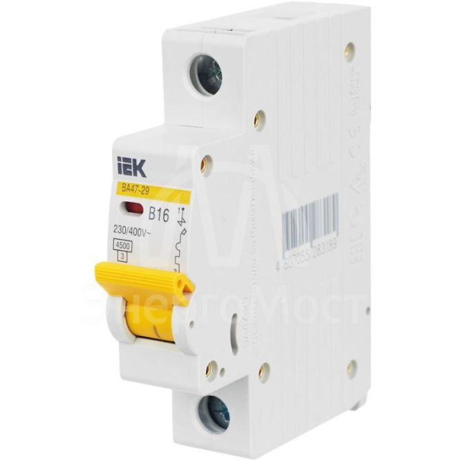 Выключатель автоматический модульный 1п B 16А 4.5кА ВА47-29 IEK MVA20-1-016-B