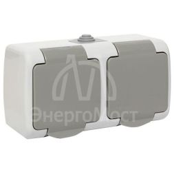 Розетка 2-м ОП Мурманск 16А IP54 с заземл. защ. шторки с крышкой сер. EKF EFR16-129-30-54