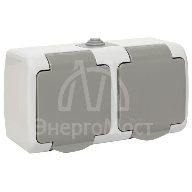 Розетка 2-м ОП Мурманск 16А IP54 с заземл. защ. шторки с крышкой сер. EKF EFR16-129-30-54