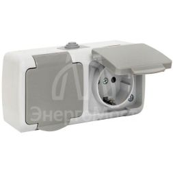 Розетка 2-м ОП Мурманск 16А IP54 с заземл. защ. шторки с крышкой сер. EKF EFR16-129-30-54