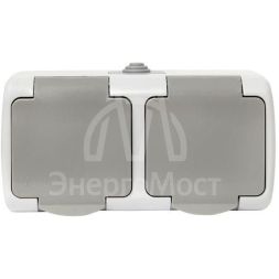 Розетка 2-м ОП Мурманск 16А IP54 с заземл. защ. шторки с крышкой сер. EKF EFR16-129-30-54