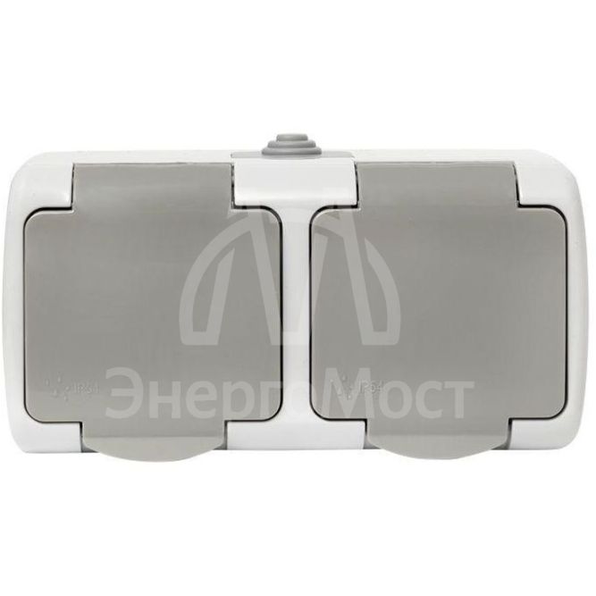 Розетка 2-м ОП Мурманск 16А IP54 с заземл. защ. шторки с крышкой сер. EKF EFR16-129-30-54