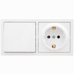 Блок выключатель 1-клав. и розетка 1-местн с заземл. LETO белый горизонталь LEZARD 752-0200-170BAP