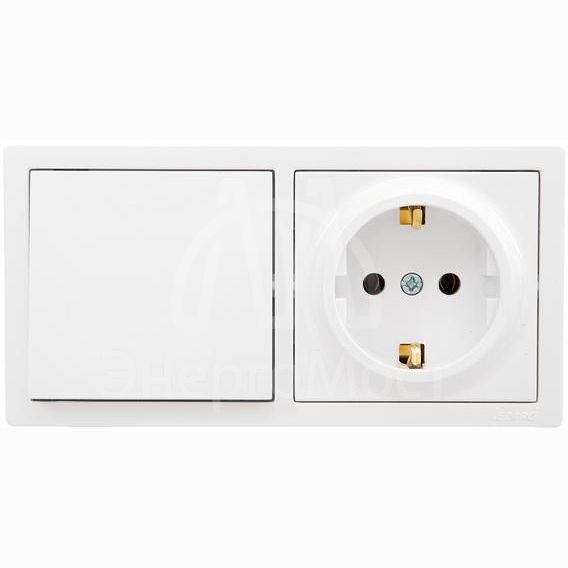 Блок выключатель 1-клав. и розетка 1-местн с заземл. LETO белый горизонталь LEZARD 752-0200-170BAP