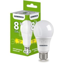 Лампа светодиодная A60 8Вт грушевидная 3000К E27 230В GENERICA LL-A60-08-230-30-E27-G