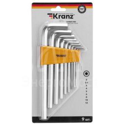Набор ключей имбусовых HEX 2.0-12мм CrV 9шт удлиненные Kranz KR-12-5213