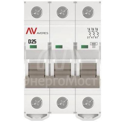 Выключатель автоматический модульный 3п D 25А 6кА AV-6 AVERES EKF mcb6-3-25D-av