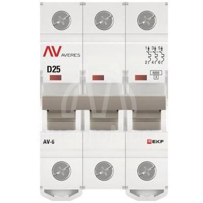 Выключатель автоматический модульный 3п D 25А 6кА AV-6 AVERES EKF mcb6-3-25D-av