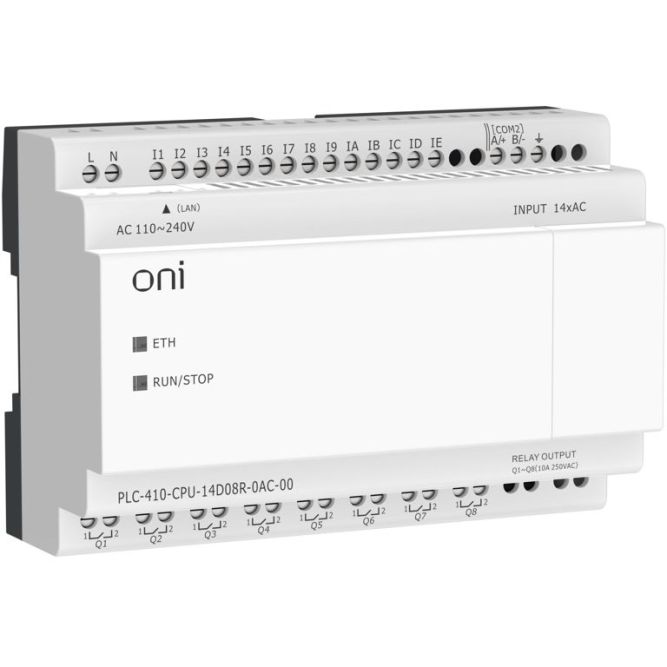 Модуль ЦПУ ПЛК 410 14 DI 8 RO 220В AC с Ethernet портом без экрана ONI PLC-410-CPU-14D08R-0AC-00