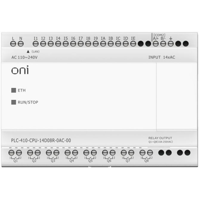 Модуль ЦПУ ПЛК 410 14 DI 8 RO 220В AC с Ethernet портом без экрана ONI PLC-410-CPU-14D08R-0AC-00