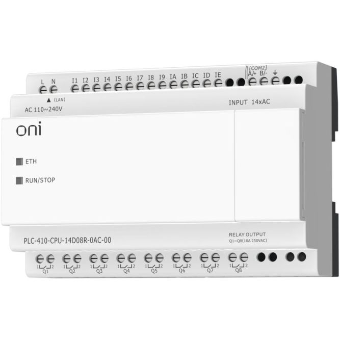 Модуль ЦПУ ПЛК 410 14 DI 8 RO 220В AC с Ethernet портом без экрана ONI PLC-410-CPU-14D08R-0AC-00