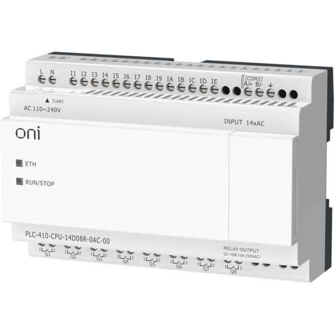 Модуль ЦПУ ПЛК 410 14 DI 8 RO 220В AC с Ethernet портом без экрана ONI PLC-410-CPU-14D08R-0AC-00