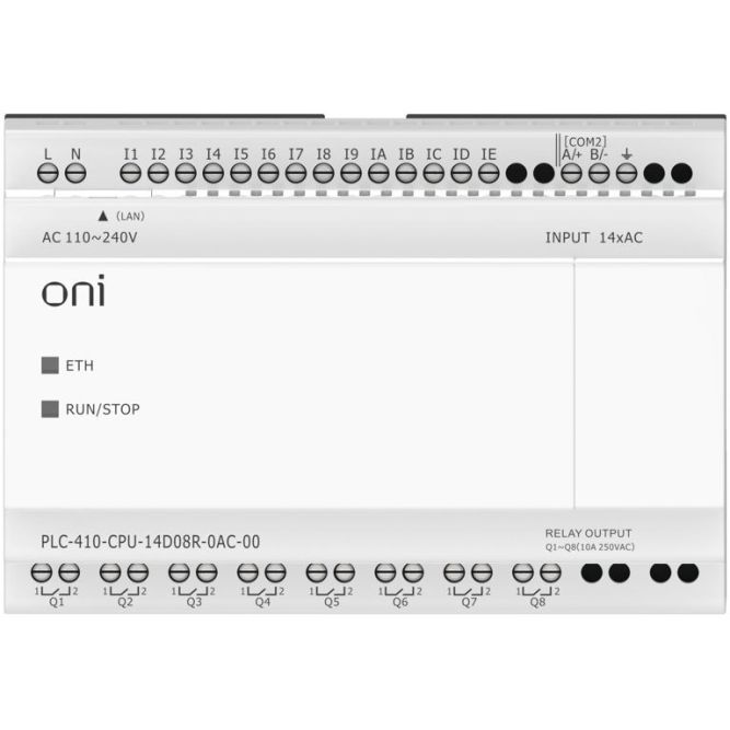 Модуль ЦПУ ПЛК 410 14 DI 8 RO 220В AC с Ethernet портом без экрана ONI PLC-410-CPU-14D08R-0AC-00