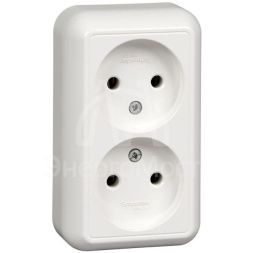 Розетка 2-м ОП Прима 16А IP20 без заземл. без защ. шторок (розн. упак.) бел. SchE RA16-213-BI
