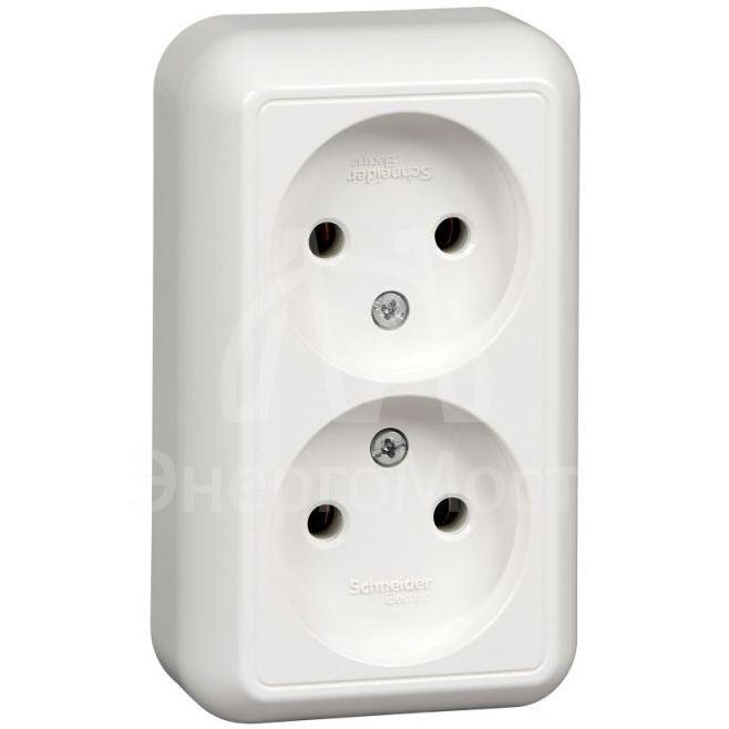 Розетка 2-м ОП Прима 16А IP20 без заземл. без защ. шторок (розн. упак.) бел. SchE RA16-213-BI