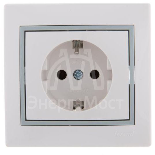 Розетка 1-м СП Мира керам. с заземл. бел./сер. LEZARD 701-0215-122