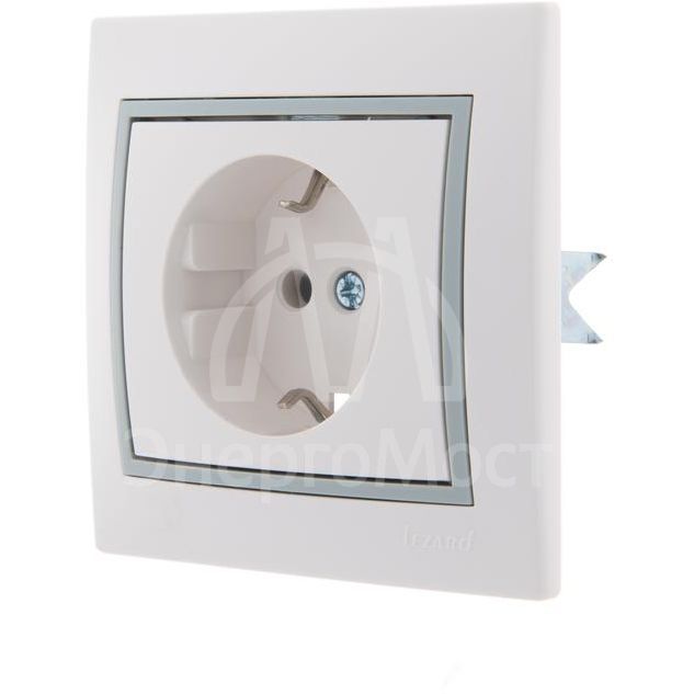 Розетка 1-м СП Мира керам. с заземл. бел./сер. LEZARD 701-0215-122