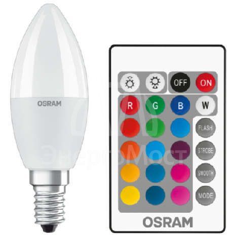 Лампа светодиодная LED STAR+ DIM с пультом B 40 5.5W/827 свеча 5.5Вт 2700К тепл. бел. E14 470лм 220-240В мат. пласт. OSRAM 4058075144309