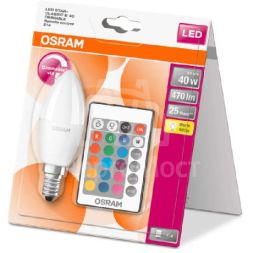 Лампа светодиодная LED STAR+ DIM с пультом B 40 5.5W/827 свеча 5.5Вт 2700К тепл. бел. E14 470лм 220-240В мат. пласт. OSRAM 4058075144309